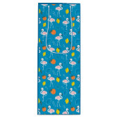 Tropisches Thema Flamingo Früchte auf blauem Hinte Geschenktüte Für Weinflaschen (Vorderseite)