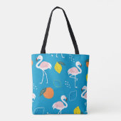 Tropisches Thema Flamingo Früchte auf blauem Hinte Tasche (Rückseite)