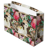 Tropisches Tiermuster Große Geschenktüte (Rückseite Schrägansicht)