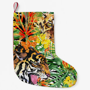 Tropisches Tiger-Watercolor-Dschungelmuster Kleiner Weihnachtsstrumpf