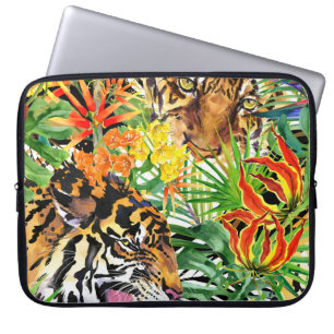 Tropisches Tiger-Watercolor-Dschungelmuster Laptopschutzhülle