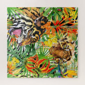 Tropisches Tiger-Watercolor-Dschungelmuster Puzzle (Horizontal)