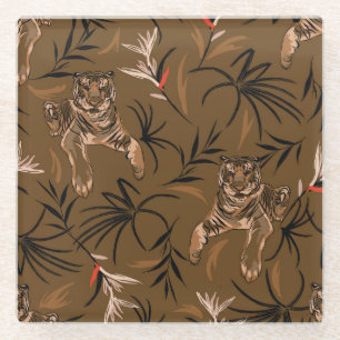 Tropisches Tigerparadies-Blumenmuster Glasuntersetzer