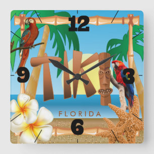 Tropisches Tiki-Design Quadratische Wanduhr