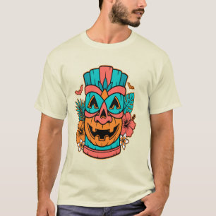 Tropisches Tiki-Kürbismaske Halloween T-Shirt