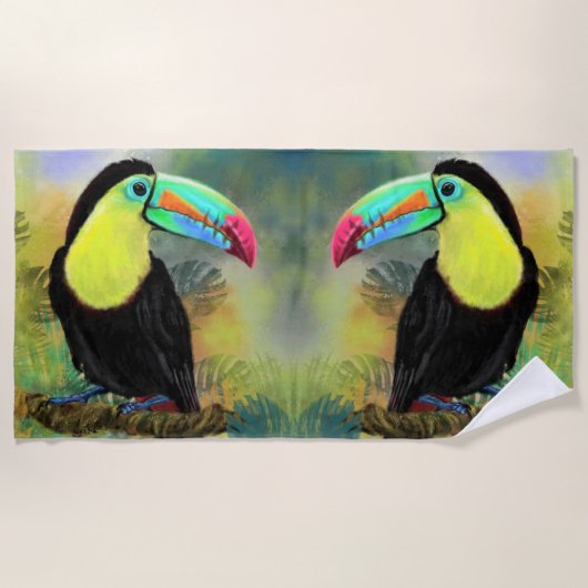 Tropisches Toco Toucan Bird Beach Handtuch (Vorderseite)