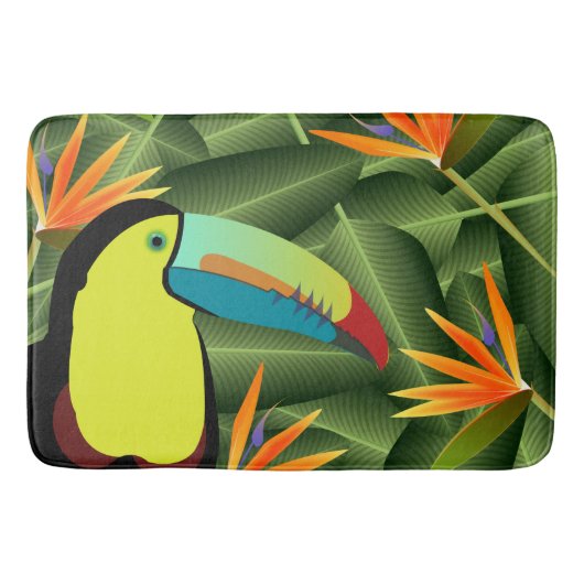Tropisches Toucan u. Paradiesvögel Blumen Badematte (Vorderseite)
