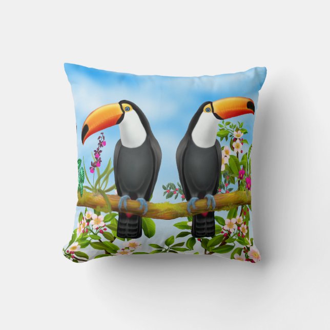 Tropisches Toucans Wurfs-Kissen Kissen (Vorderseite)