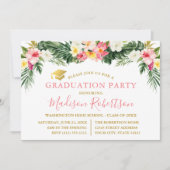 Tropisches tropisches Party Pink Gold Grad Einladung (Vorderseite)
