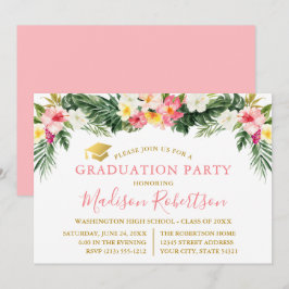 Tropisches tropisches Party Pink Gold Grad Einladung