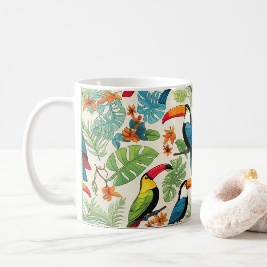 Tropisches Tukane-Kronendach Kaffeetasse (Mit Donut)