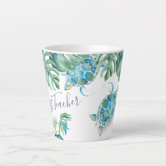 Tropisches Türkis Blaues Wasserfarbenmeer Schildkr Milchtasse (Vorderseite)