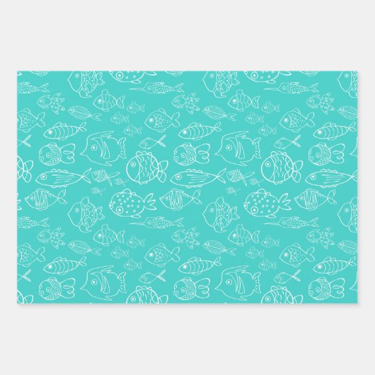 Tropisches Türkis und Pfirsichfisch Niedlicher Car Geschenkpapier Set (Vorderseite)