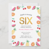 Tropisches Tutti Fruitt Gold 6. Geburtstag Einladu Einladung (Vorderseite)