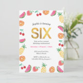 Tropisches Tutti Fruitt Gold 6. Geburtstag Einladu Einladung (Stehend Vorderseite)