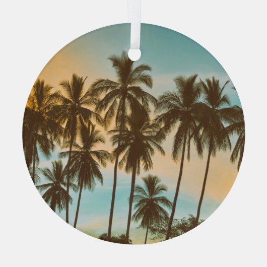 Tropisches Twilight: Kokospalmenpalme Silhouette Ornament Aus Glas (Rückseite)
