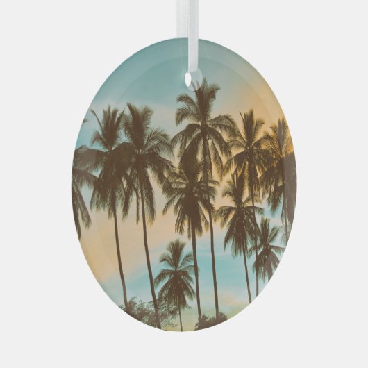 Tropisches Twilight: Kokospalmenpalme Silhouette Ornament Aus Glas (Vorderseite Rechts)