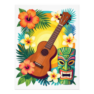 Tropisches Ukulele-Tiki-Luau-Party-Vibes-T-Shirt Fotodruck
