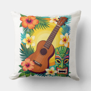 Tropisches Ukulele Tiki-Luau-Party-Vibes T-Shirt Kissen