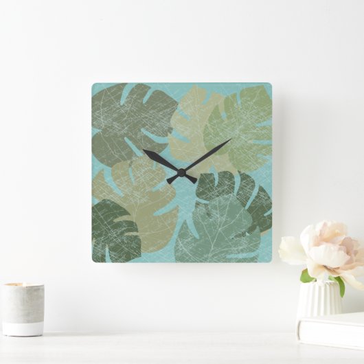 Tropisches verblaßtes Blätter Quadratische Wanduhr (Zuhause)