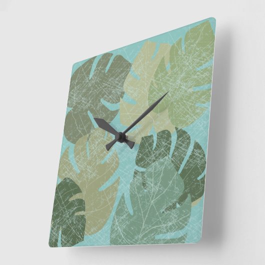 Tropisches verblaßtes Blätter Quadratische Wanduhr (Winkel)