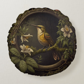 Tropisches Vintage-Vogel- und Blumenkissen Rundes Kissen