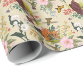 Tropisches Vintages Blumenband Geschenkpapier (Rolleneckpunkt)