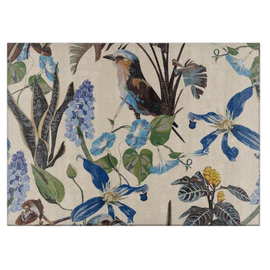 Tropisches Vintages Wildmuster mit Vogel. Schneidebrett (Vorderseite)