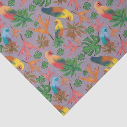 Tropisches Vogellavendel-Muster Seidenpapier (Ausschnitt)