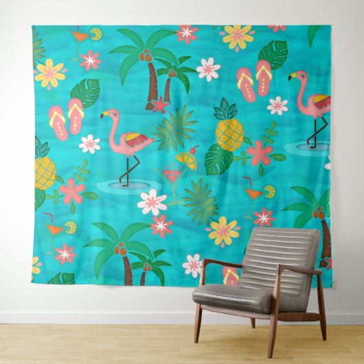 Tropisches 🍍 🌴 🦩 wandteppich (Beispiel (Horizontal))