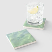 Tropisches Wasser Aquamarine mit Initialen Steinuntersetzer (Seitenansicht)