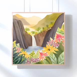 Tropisches Wasser   Floral Wasserfarbe Landschaft Poster