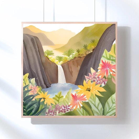 Tropisches Wasser | Floral Wasserfarbe Landschaft Poster