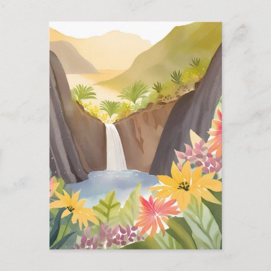 Tropisches Wasser | Floral Wasserfarbe Landschaft Postkarte (Vorderseite)