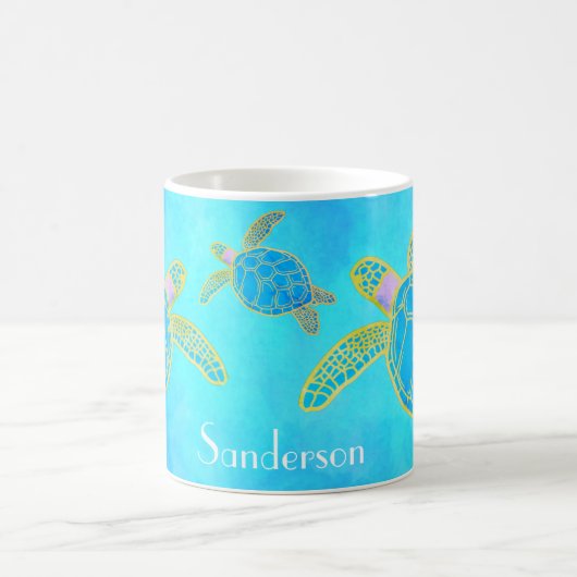 Tropisches Wasser Küstenmeer Schildkröte Aqua Kaffeetasse (Mittel)