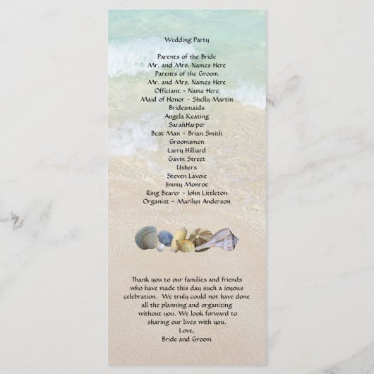 Tropisches Wasser Muscheln große Hochzeitsprogramm Programm (Rückseite)