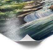 Tropisches Wasserfall Aquarellmalerei Fotodruck (Ecke)
