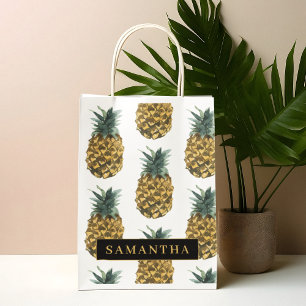 Tropisches Wasserfarben-Ananas-Muster mit Namen Große Geschenktüte