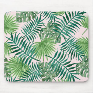 Tropisches Wasserfarbenlaub auf Rosa Mousepad
