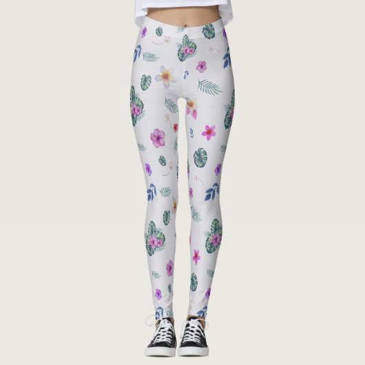 tropisches Wasserfarbenmuster Leggings (Vorderseite)