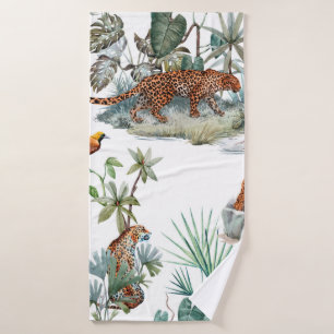 tropisches Wasserfarbenmuster mit Leoparden, Badehandtuch