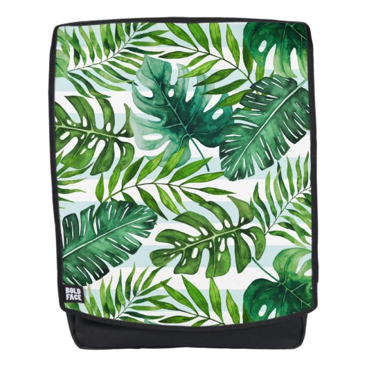 Tropisches Wasserfarbenmuster Monstera Palm Blätte Rucksack (Vorderseite)
