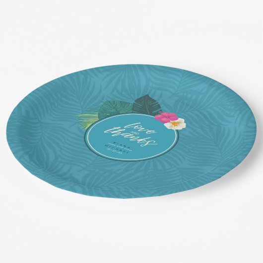 Tropisches Wasserfarbmuster dank Aquamarinem ID577 Pappteller (Schrägansicht)