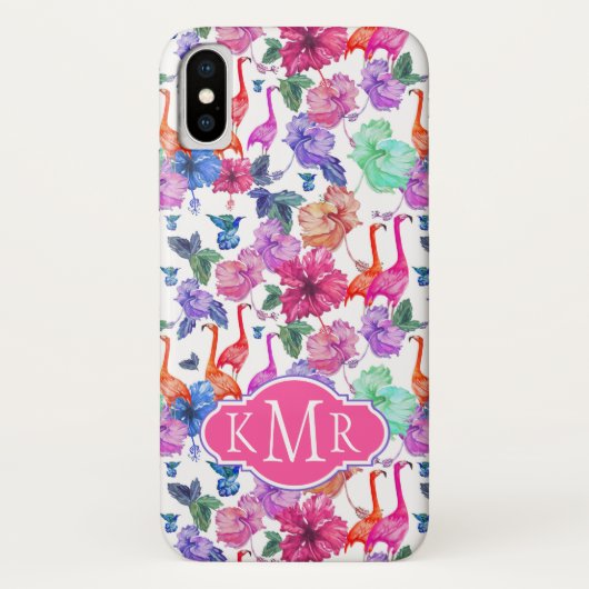 Tropisches Wasserfarbmuster| Monogramm Case-Mate iPhone Hülle (Rückseite)