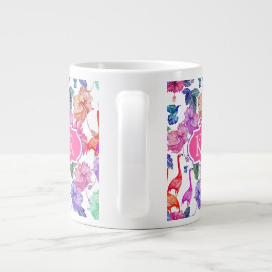 Tropisches Wasserfarbmuster| Monogramm Jumbo-Tasse (Rückseite)