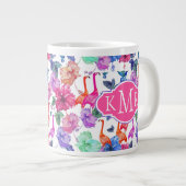 Tropisches Wasserfarbmuster| Monogramm Jumbo-Tasse (Vorderseite Rechts)