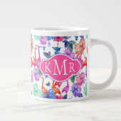 Tropisches Wasserfarbmuster| Monogramm Jumbo-Tasse (Rechts)