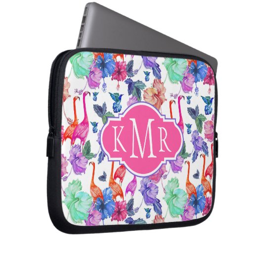 Tropisches Wasserfarbmuster| Monogramm Laptopschutzhülle (Vorne Rechts)