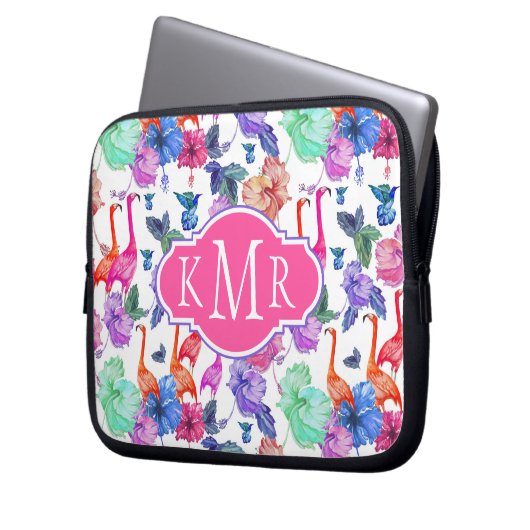 Tropisches Wasserfarbmuster| Monogramm Laptopschutzhülle (Vorderseite Links)