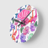 Tropisches Wasserfarbmuster | Monogramm Runde Wanduhr (Winkel)